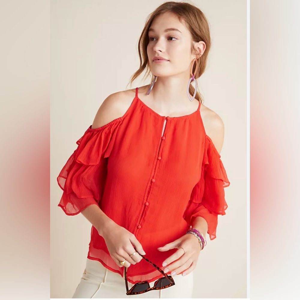 "Anthropologie" Maeve Zelda Open-Shoulder Blouse Sz S